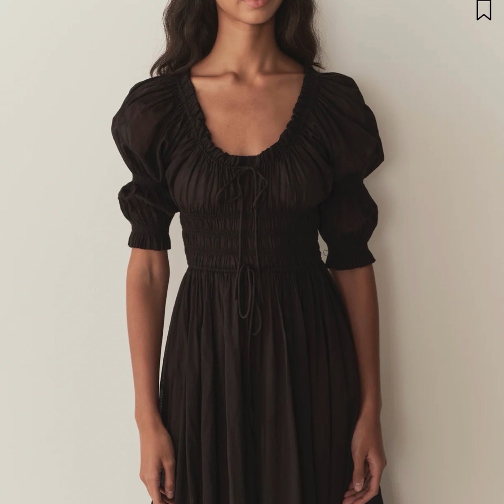 Doen Black Ischia Smocked Puff-Sleeve Dress